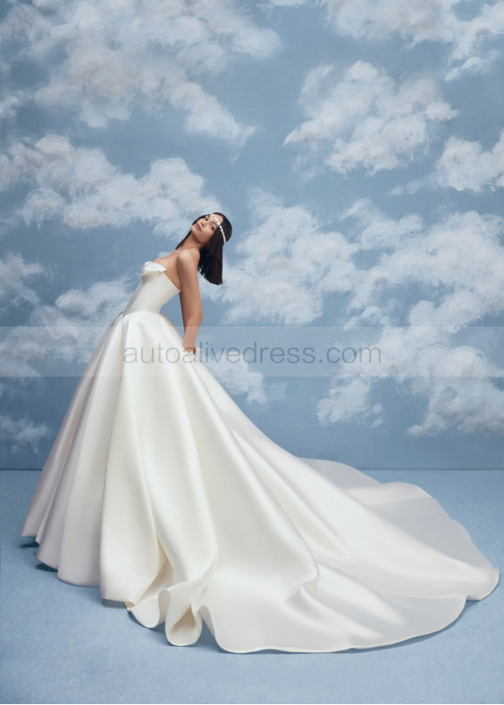 Strapless Ivory Pleated Satin Corset Back Timeless Wedding Dress